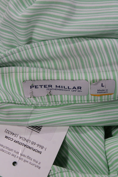 Peter Millar Mens Striped Collared Short Sleeve Polo Shirt Green Size L