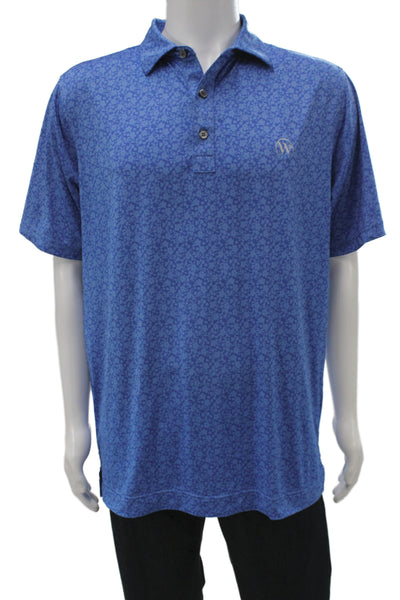 FootJoy Mens Floral Print Short Sleeve Collared Polo Shirt Blue Size L