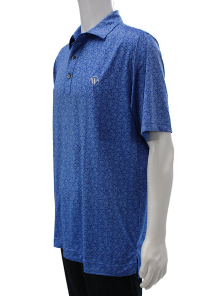 FootJoy Mens Floral Print Short Sleeve Collared Polo Shirt Blue Size L