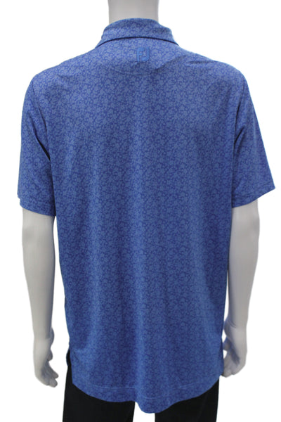 FootJoy Mens Floral Print Short Sleeve Collared Polo Shirt Blue Size L
