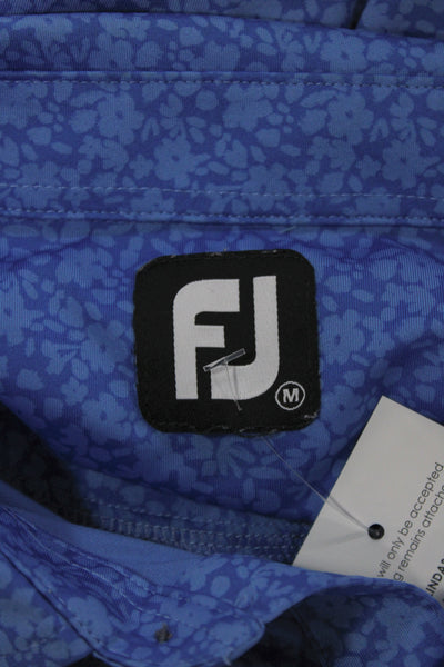 FootJoy Mens Floral Print Short Sleeve Collared Polo Shirt Blue Size L
