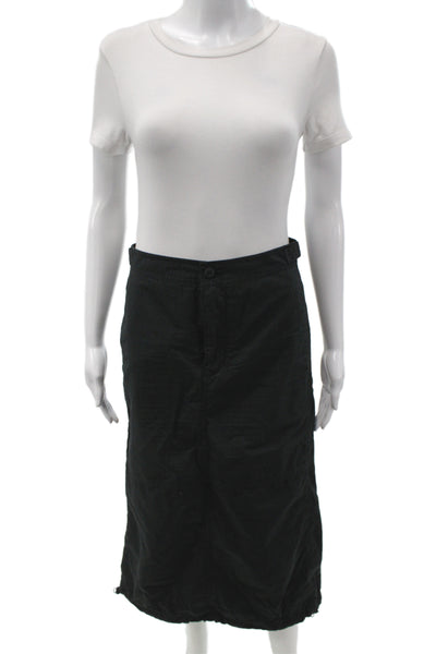 TNA Womens Black Straight Pencil Midi Skirt Cotton Button Size 2