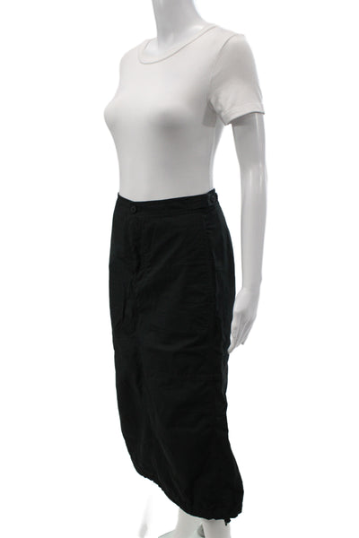 TNA Womens Black Straight Pencil Midi Skirt Cotton Button Size 2