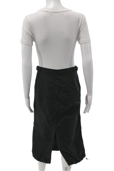 TNA Womens Black Straight Pencil Midi Skirt Cotton Button Size 2
