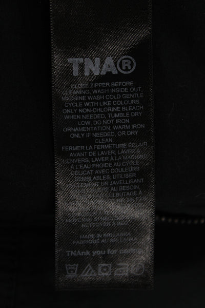 TNA Womens Black Straight Pencil Midi Skirt Cotton Button Size 2