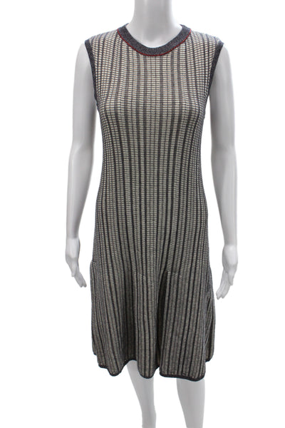 Victoria Beckham Womens Gray Striped Fit & Flare Dress Sleeveless Size S