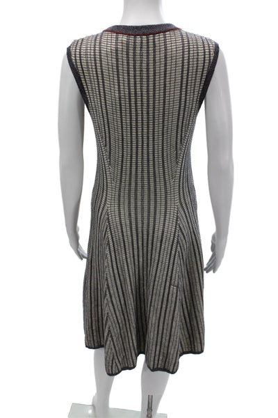 Victoria Beckham Womens Gray Striped Fit & Flare Dress Sleeveless Size S