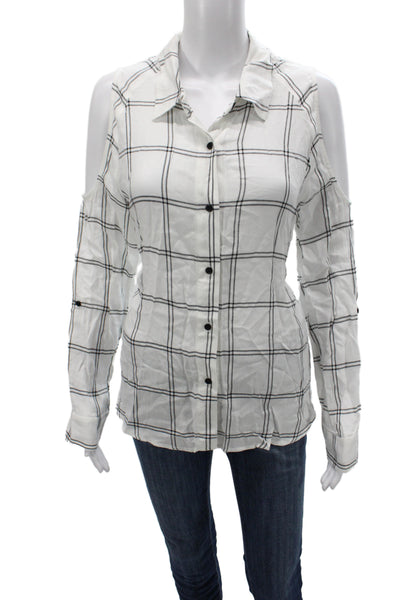 Generation Love Women Collared Plaid Blouse Black Long Sleeve Rayon Size L