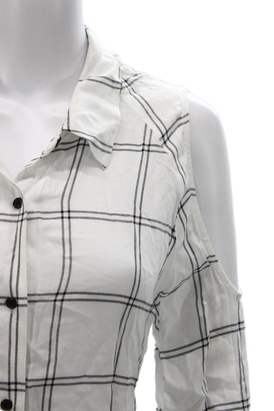 Generation Love Women Collared Plaid Blouse Black Long Sleeve Rayon Size L