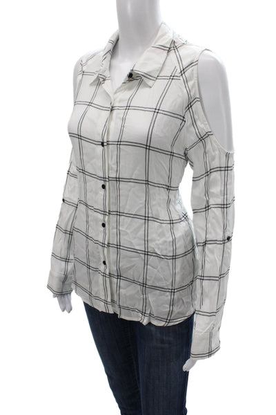 Generation Love Women Collared Plaid Blouse Black Long Sleeve Rayon Size L