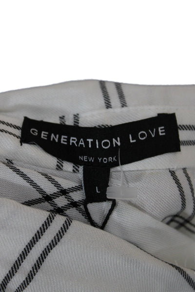 Generation Love Women Collared Plaid Blouse Black Long Sleeve Rayon Size L