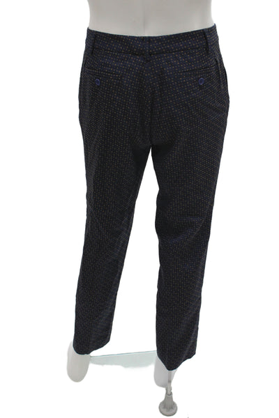 Etro Women Blue Polka Dot Dress Pants Viscose Button Inseam 30 Size 48