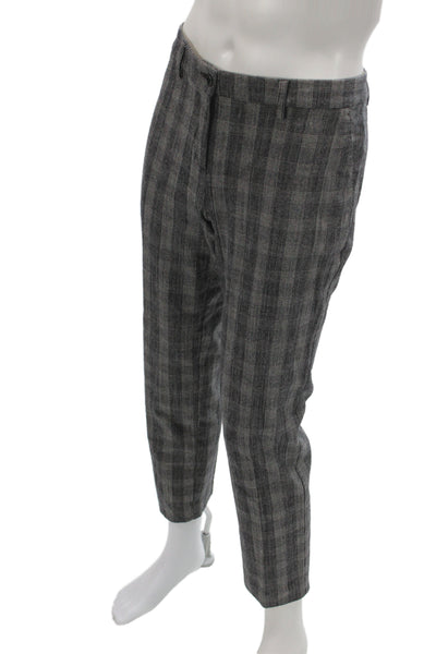 Etro Mens Gray Plaid Wool Dress Pants Button Classic Size 46