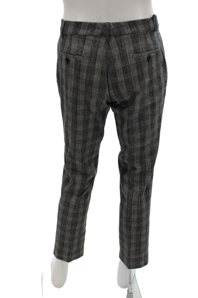 Etro Mens Gray Plaid Wool Dress Pants Button Classic Size 46