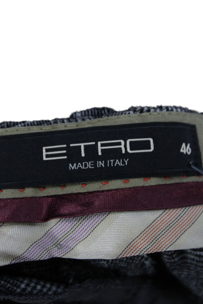 Etro Mens Gray Plaid Wool Dress Pants Button Classic Size 46