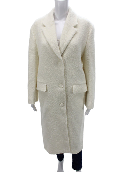 Zara Women Overcoat Ivory Polyester Button Long Sleeve Size M