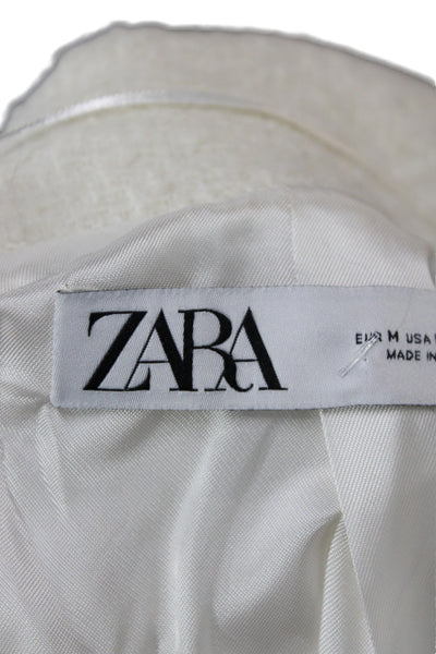 Zara Women Overcoat Ivory Polyester Button Long Sleeve Size M