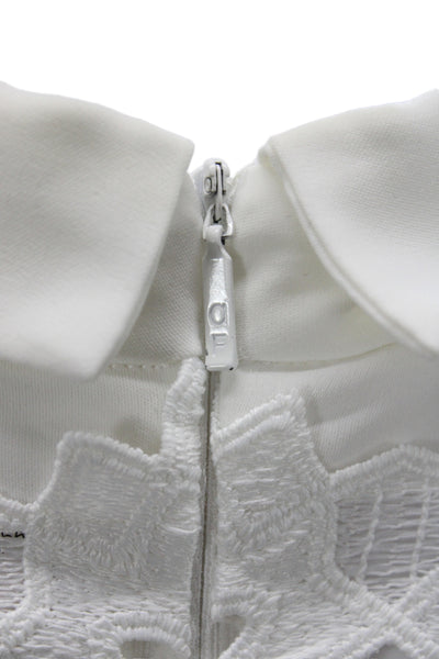 Anne Fontaine Womens White Floral Collared Short Sleeve Basic Blouse Size 44
