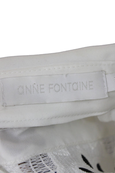 Anne Fontaine Womens White Floral Collared Short Sleeve Basic Blouse Size 44