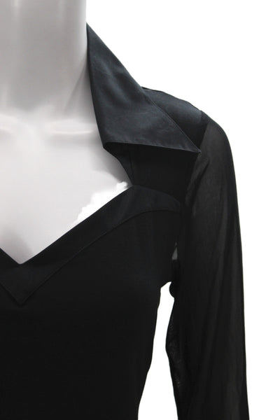 Anne Fontaine Women Black Pima Cotton Collared Long Sleeve Blouse Size 42