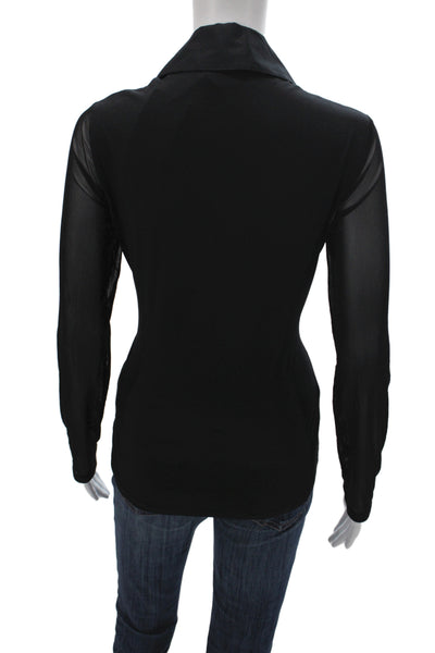 Anne Fontaine Women Black Pima Cotton Collared Long Sleeve Blouse Size 42