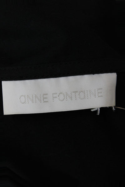 Anne Fontaine Women Black Pima Cotton Collared Long Sleeve Blouse Size 42