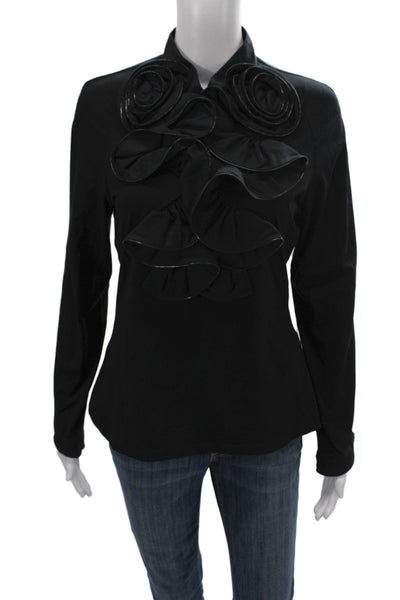 Anne Fontaine Women Jersey Pima Cotton Black Long Sleeve Blouse Size 42