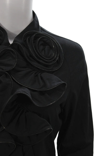 Anne Fontaine Women Jersey Pima Cotton Black Long Sleeve Blouse Size 42