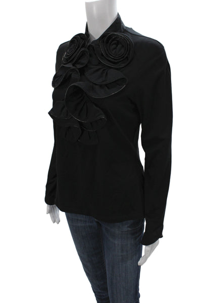 Anne Fontaine Women Jersey Pima Cotton Black Long Sleeve Blouse Size 42