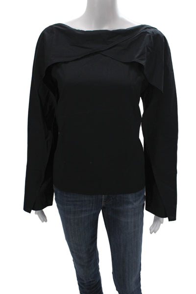 Maria + Cornejo Women Tunic Blouse Black Cotton Boat Neck Long Sleeve Size 10