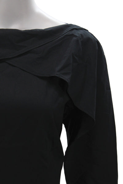 Maria + Cornejo Women Tunic Blouse Black Cotton Boat Neck Long Sleeve Size 10