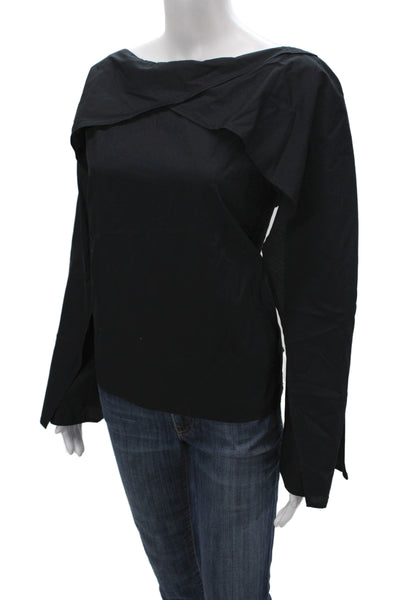 Maria + Cornejo Women Tunic Blouse Black Cotton Boat Neck Long Sleeve Size 10