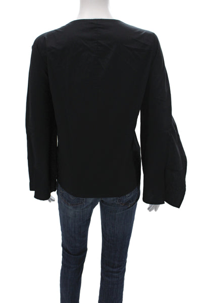 Maria + Cornejo Women Tunic Blouse Black Cotton Boat Neck Long Sleeve Size 10