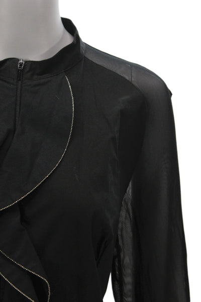 Anne Fontaine Women Black High Neck Long Sleeve Cotton Blouse Zip Size 44
