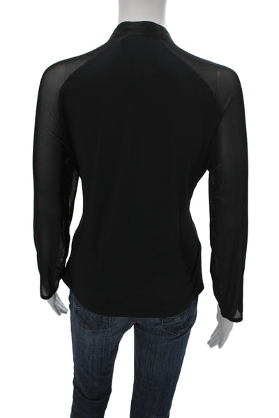 Anne Fontaine Women Black High Neck Long Sleeve Cotton Blouse Zip Size 44