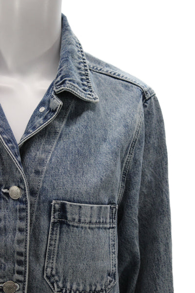 Quince Womens Basic Jacket Blue Organic Cotton Button Long Sleeve Size M