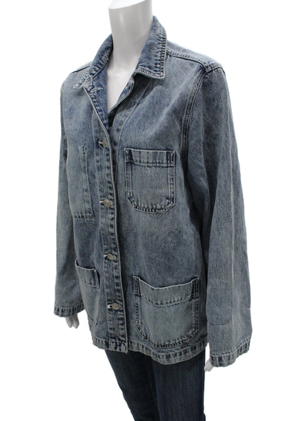 Quince Womens Basic Jacket Blue Organic Cotton Button Long Sleeve Size M