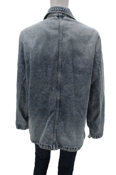 Quince Womens Basic Jacket Blue Organic Cotton Button Long Sleeve Size M