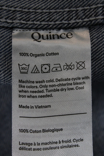 Quince Womens Basic Jacket Blue Organic Cotton Button Long Sleeve Size M