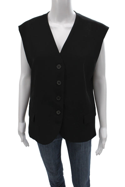 Zara Womens Basic Jacket Vest Black Viscose Button Sleeveless Solid Size XL