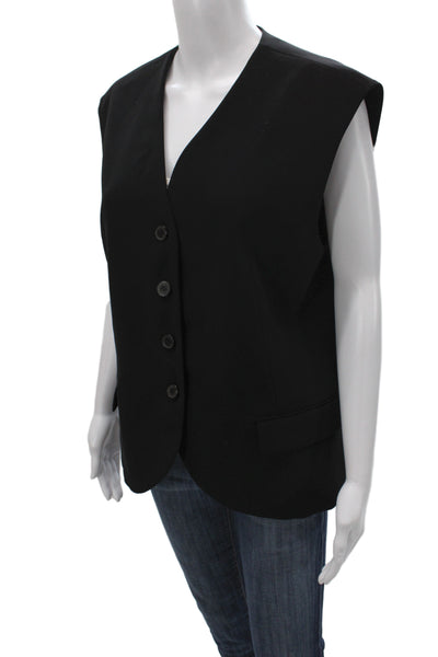 Zara Womens Basic Jacket Vest Black Viscose Button Sleeveless Solid Size XL