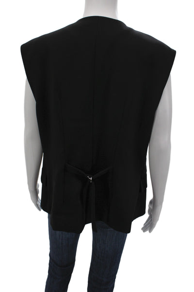 Zara Womens Basic Jacket Vest Black Viscose Button Sleeveless Solid Size XL