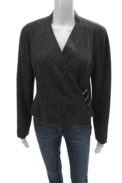 Chanel Women Gray Cashmere Long Sleeve Basic Jacket Button Closure Size 42