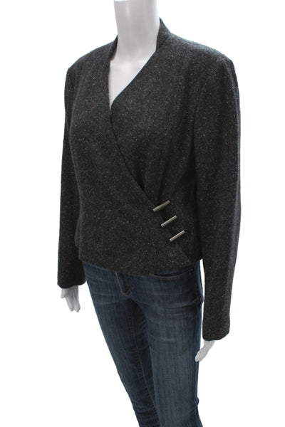Chanel Women Gray Cashmere Long Sleeve Basic Jacket Button Closure Size 42