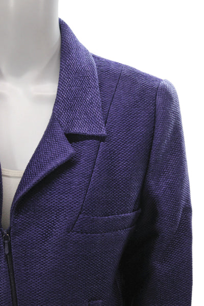 Chanel Women Basic Jacket Purple Cotton Zip 3/4 Sleeve Designer Size 44