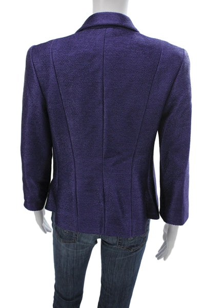 Chanel Women Basic Jacket Purple Cotton Zip 3/4 Sleeve Designer Size 44