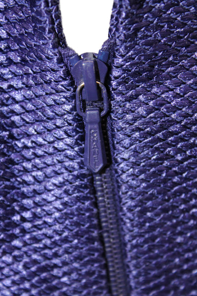 Chanel Women Basic Jacket Purple Cotton Zip 3/4 Sleeve Designer Size 44