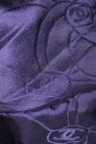 Chanel Women Basic Jacket Purple Cotton Zip 3/4 Sleeve Designer Size 44