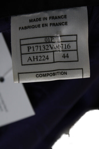 Chanel Women Basic Jacket Purple Cotton Zip 3/4 Sleeve Designer Size 44
