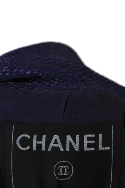 Chanel Women Basic Jacket Purple Cotton Zip 3/4 Sleeve Designer Size 44